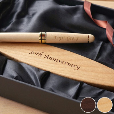 木製ボールペン＆楕円形ペンケース2点セット