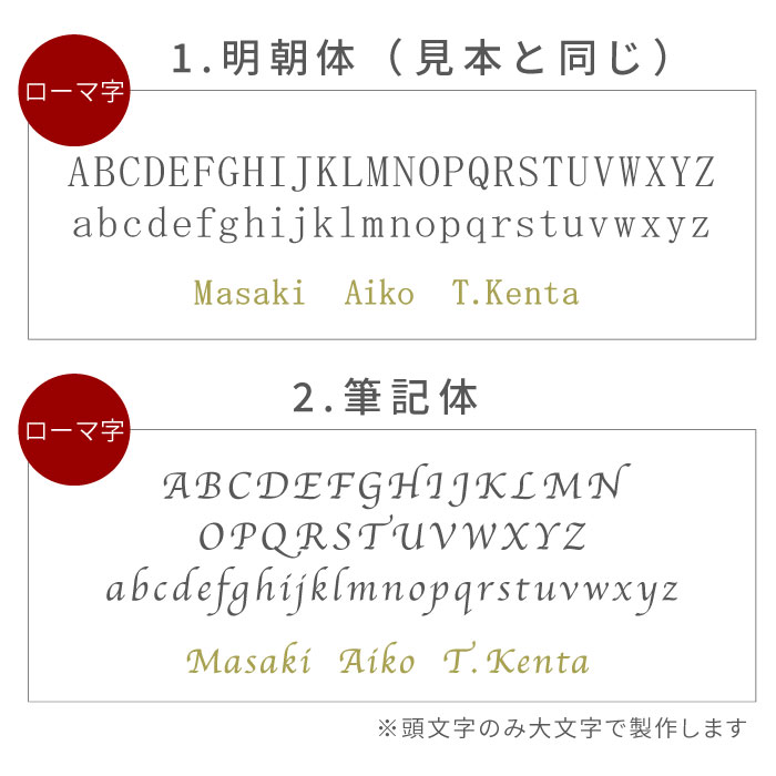 書体は明朝体と筆記体から選択