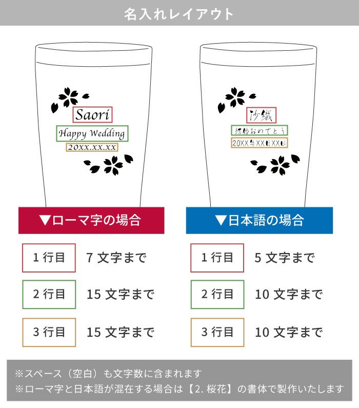 名入れ真空断熱カラーステンレスタンブラー桜フレーム全3色
