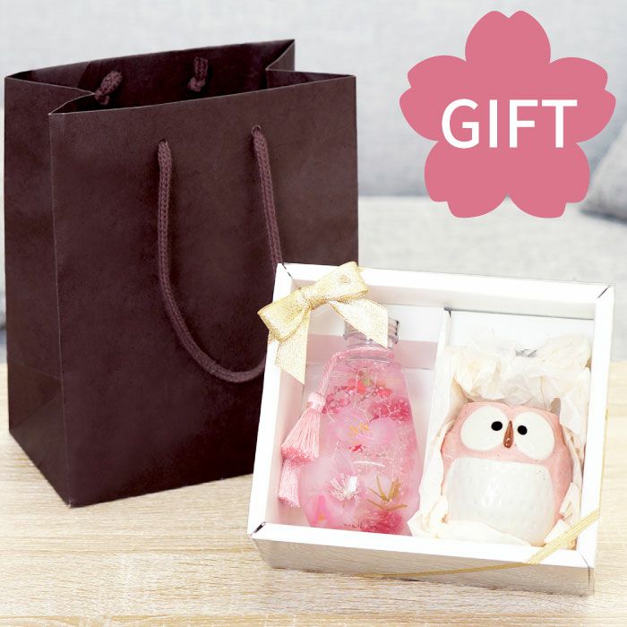 桜ハーバリウム & ふくろう湯呑 セット