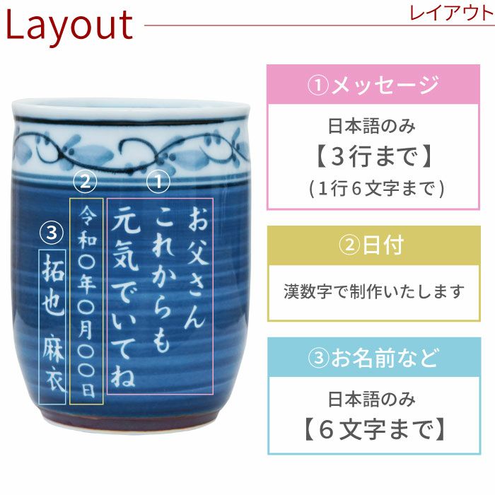 名入れ　フリーメッセージ　有田焼 福帯湯呑　ペア