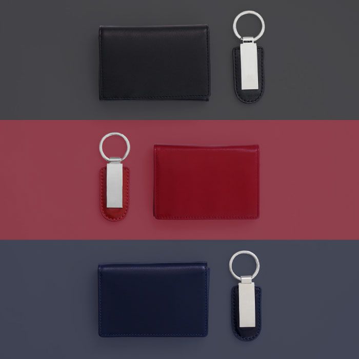 名入れメタルプレートキーホルダー＆本革名刺入れセット