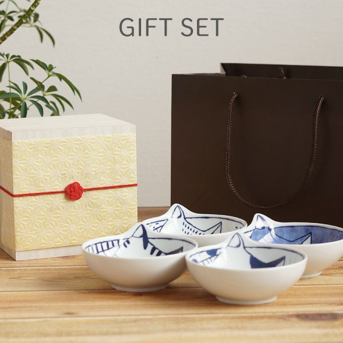 名入れ猫鉢4個セット