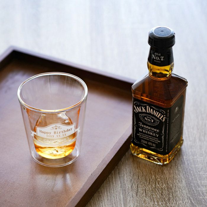 名入れ ダブルウォールロックグラス＆ベビーボトル 200ml ウイスキーセット
