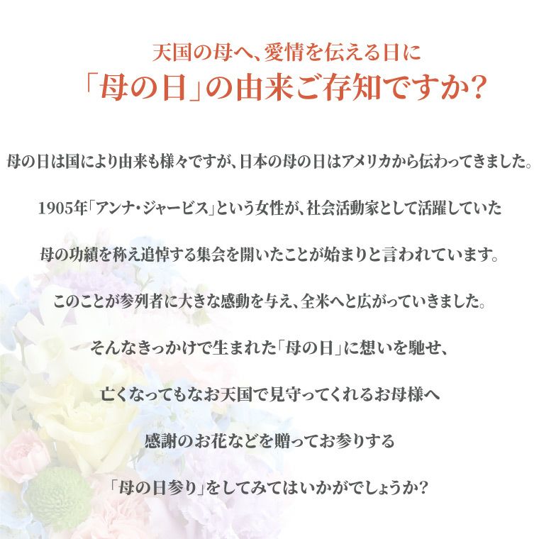 天国の母へ感謝のお花とカーネーションのお線香セット お供え 生花