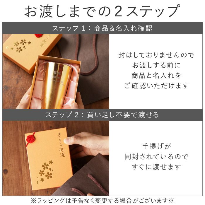 名入れ 燕製 桜柄2重ステンレス ゴールドタンブラー300ml