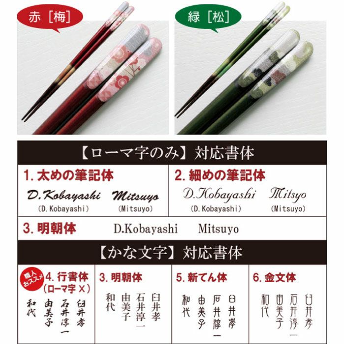 天然木・日本製国産 若狭塗名入れ箸 ペア