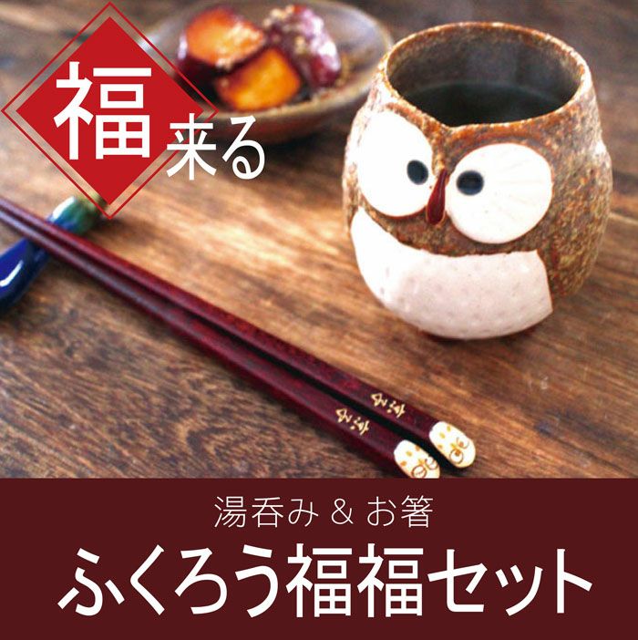 福来るふくろう お箸＆湯呑 2点セット